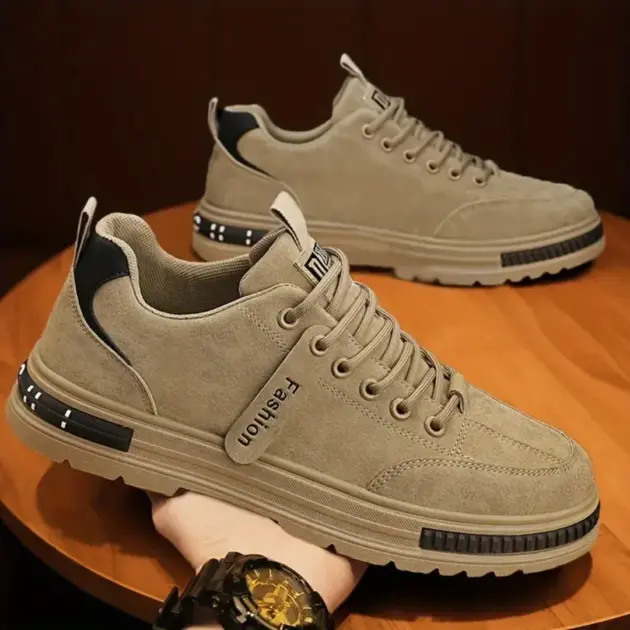 Fashion Men's Rugged Sole Sneakers in khaki suede