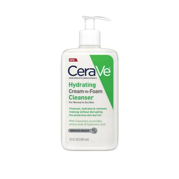 CeraVe Hydrating Cream-To-Foam Cleanser, Normal To Dry Skin, 355ml